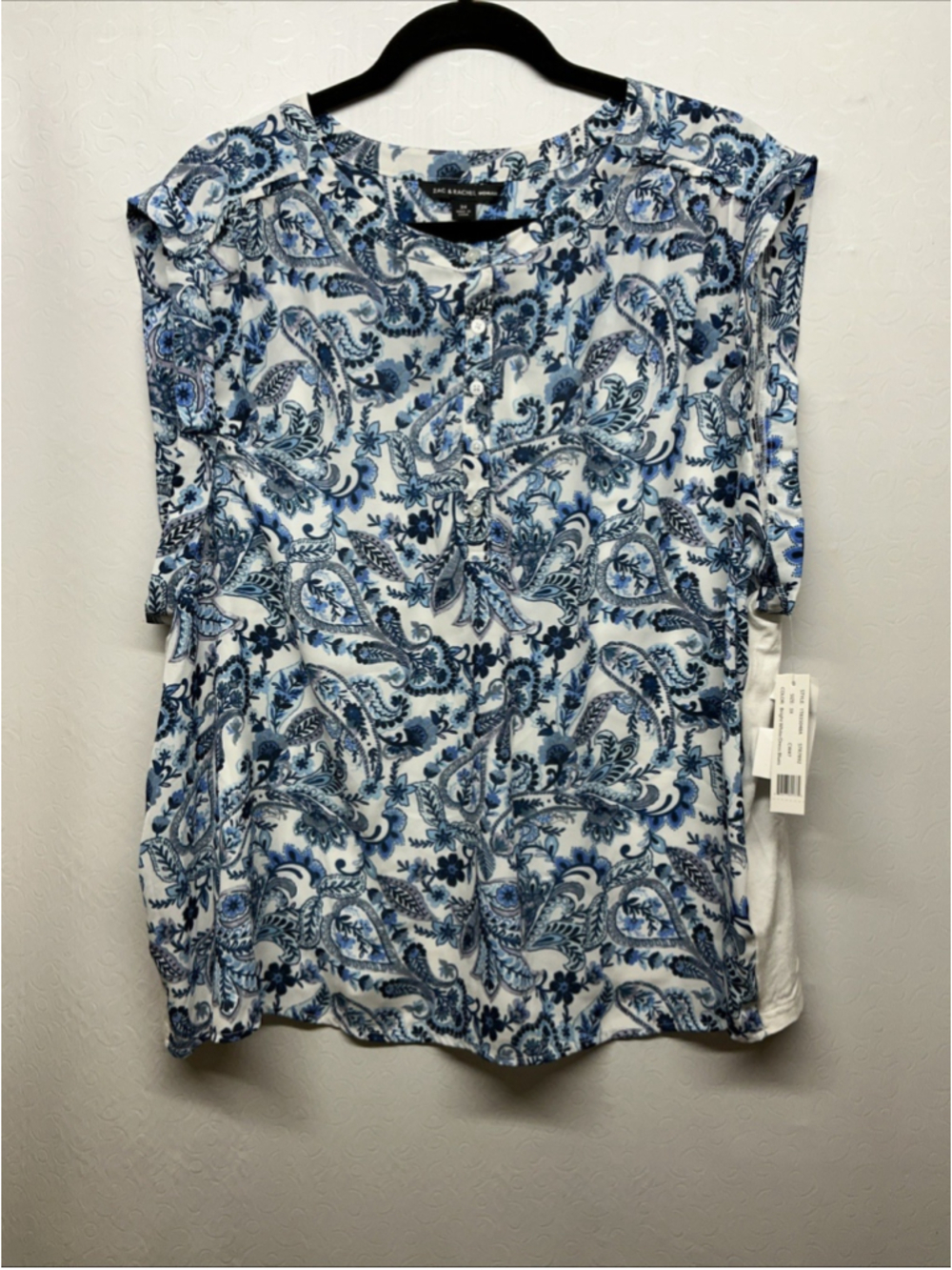 Zac & Rachel 3X Blue Paisley & White Pullover Blouse 3X/ NWT